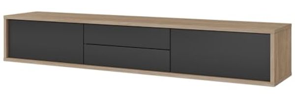 Lomadox Lowboard FORLI-83, Eiche anthrazit 2 Schubladen Push-to-open 180x32x36 cm