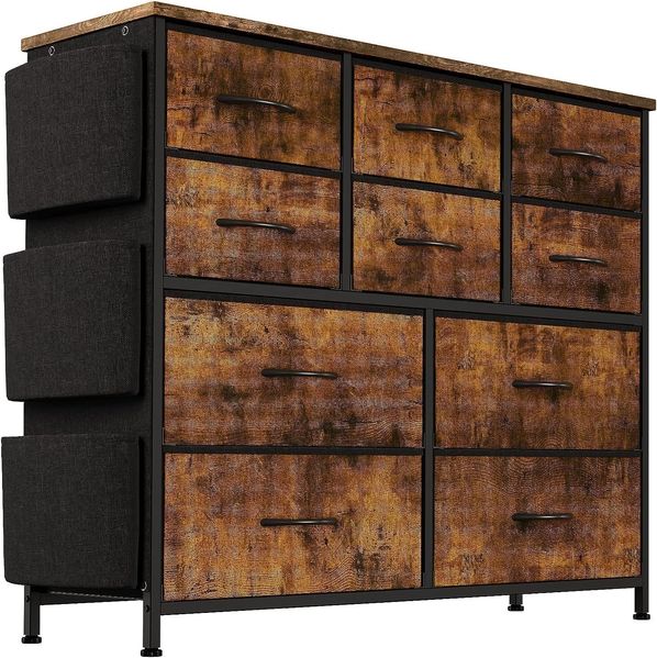GarveeMore Kommode für Schlafzimmer Mit 10 Stoffschubladen, Hohe Kommode Organizer für Kleidung, Schrank Kinderzimmer, Aufbewahrungsturm Mit Schrank, Metallrahmen