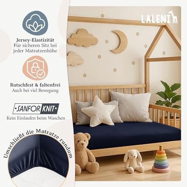 Laleni Jersey Spannbettlaken Laufgitter 6-eckig 100x115 cm - Oeko-Tex Zertifiziert, 100% Baumwolle, atmungsaktives Spannbetttuch für Baby, 135 g/m², Dark Ocean Blue - blau Bild 4