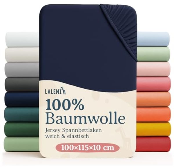 Laleni Jersey Spannbettlaken Laufgitter 6-eckig 100x115 cm - Oeko-Tex Zertifiziert, 100% Baumwolle, atmungsaktives Spannbetttuch für Baby, 135 g/m², Dark Ocean Blue - blau