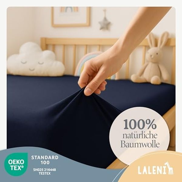 Laleni Jersey Spannbettlaken Laufgitter 6-eckig 100x115 cm - Oeko-Tex Zertifiziert, 100% Baumwolle, atmungsaktives Spannbetttuch für Baby, 135 g/m², Dark Ocean Blue - blau Bild 3