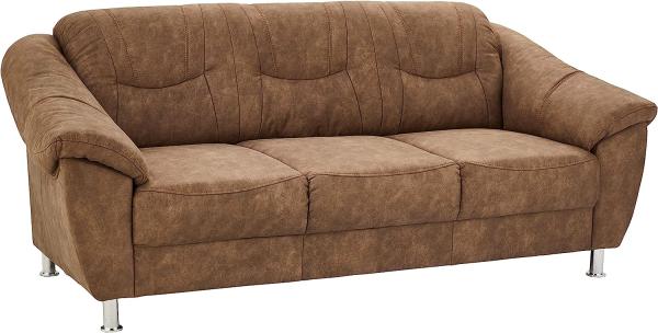 Cavadore 3er Sofa Santa mit Federkern 3-sitzige Couch in Lederoptik, Kunstleder, braun, 202 x 86 x 90 cm