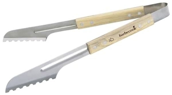 Barbecook BBQ Zange, Grillzange geeignet für Zubereitungen zum Drehen, Luxuszange aus Edelstahl, 40 cm, Grau-beige