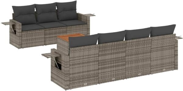 vidaXL 8-tlg. Garten-Sofagarnitur mit Kissen Grau Poly Rattan 3256802