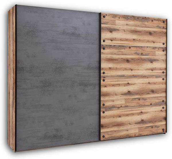 Stella Trading DOVER Eleganter Kleiderschrank mit viel Stauraum - Vielseitiger Schwebetürenschrank in Alpine Lodge Optik, Betonoxid - 270 x 210 x 60 cm (B/H/T)