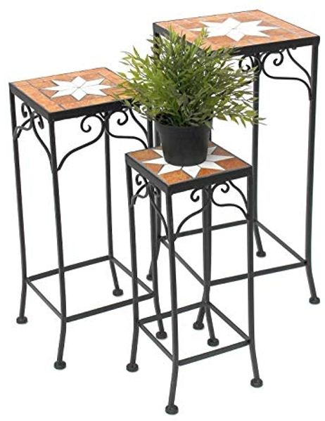 Blumenhocker Mosaik Eckig 3er Set 46, 54, 62 cm Blumenständer 12012 Beistelltisch Pflanzenständer Mosaiktisch