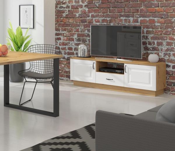 Lowboard TV-Board Stilo 150 cm Esszimmer Landhaus Weiß Eiche Artisan Sideboard