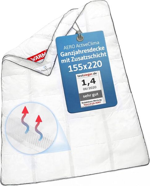 AERO ActiveClima Ganzjahresdecke mit innovativer Climabalance®-Technologie, einlagig (Mono-Decke) 155 x 220 cm mit Fußteil