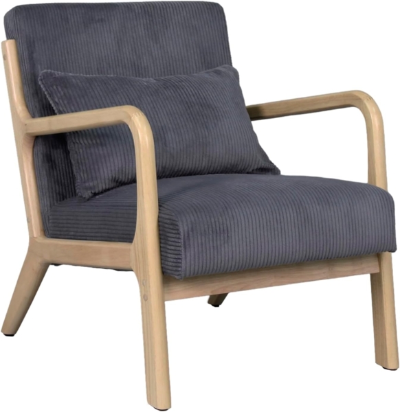 byLIVING Sessel NOHR/Grob-Cord grau/Gestell und Armlehnen Massivholz Natur/B 65,5, H 78, T 84 cm