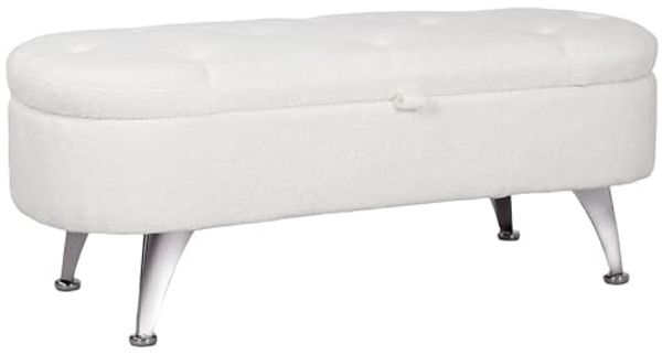 HOMCOM Sitzbank mit Stauraum Polsterbank mit Teddysamtoptik, Sitztruhe mit Metallbeine, Truhenbank für Wohnzimmer Schlafzimmer Flur 114 x 47 x 46,5 cm, Weiß