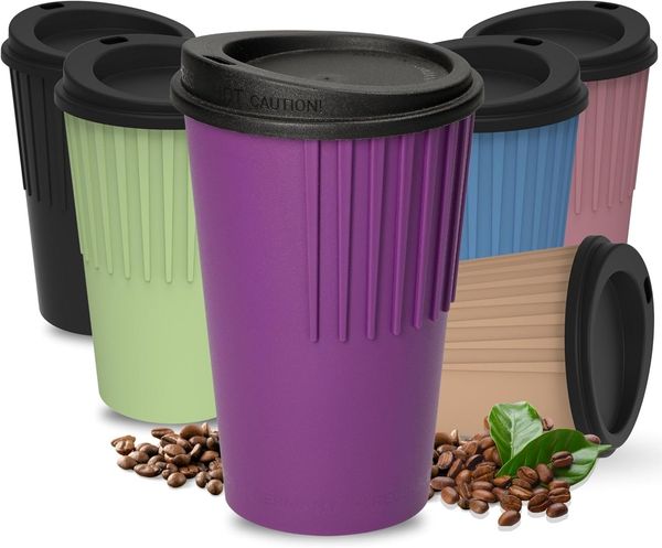 elasto Coffee-to-go-Becher Kaffeebecher 300 ml Trinkbecher mit Deckel und Riffel-Optik, Made in Germany, BPA-frei, 100% recyclebar, Heißgetränke, Teebecher