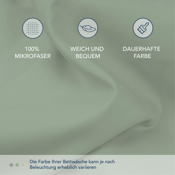 Dreamzie Spannbettlaken 140x200 cm - 35 cm Tiefe Tasche - 100% Mikrofaser Bettlaken - Hellgrün, Schadstoffgeprüft (Oeko TEX), Bettlaken mit Gummizug Bild 4