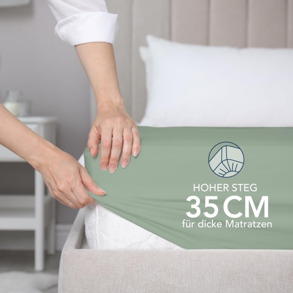 Dreamzie Spannbettlaken 140x200 cm - 35 cm Tiefe Tasche - 100% Mikrofaser Bettlaken - Hellgrün, Schadstoffgeprüft (Oeko TEX), Bettlaken mit Gummizug Bild 2
