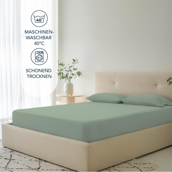 Dreamzie Spannbettlaken 140x200 cm - 35 cm Tiefe Tasche - 100% Mikrofaser Bettlaken - Hellgrün, Schadstoffgeprüft (Oeko TEX), Bettlaken mit Gummizug Bild 5