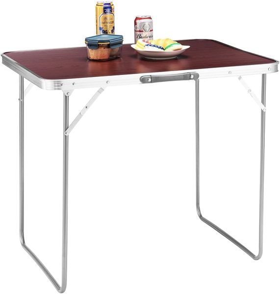 BAKAJI Campingtisch Picknick Holzoptik, Gestell aus Aluminium, zusammenklappbares System mit Tragegriff, Tisch für Garten und Außenbereich, Maße 60 x 80 x 68 cm