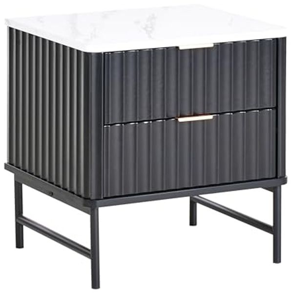 Nachttisch mit 2 Schubladen GLASTONBURY Marmor Optik Schwarz