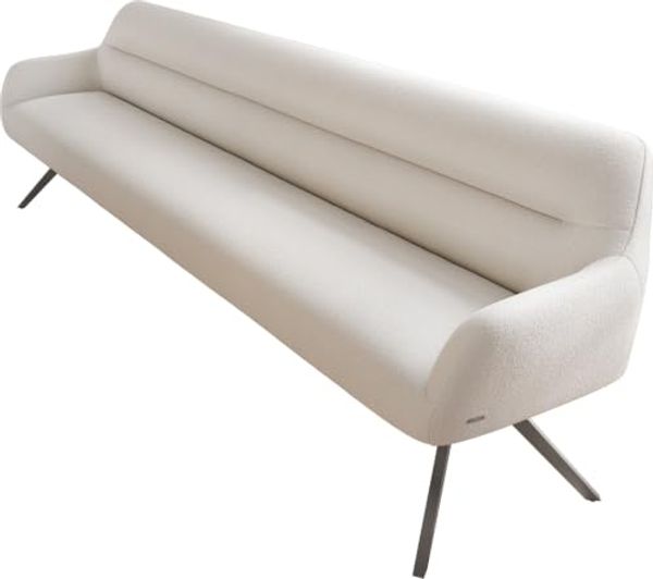 Esszimmerbank Taya-Flex 300 cm Bouclé Creme-Weiß Kreuzgestell kantig Graphit Taschenfederkern