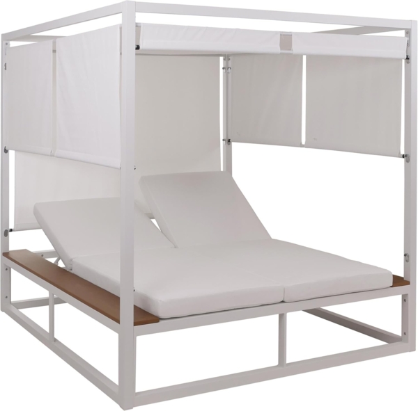 Aluminium Lounge-Gartenliege HWC-M63b, XL Sonnenliege Bali-Liege Daybed, 10cm-Polster ~ weiß Polster creme