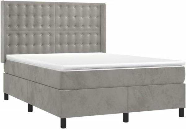 vidaXL Boxspringbett mit Matratze Hellgrau 140x190 cm Samt 3132915