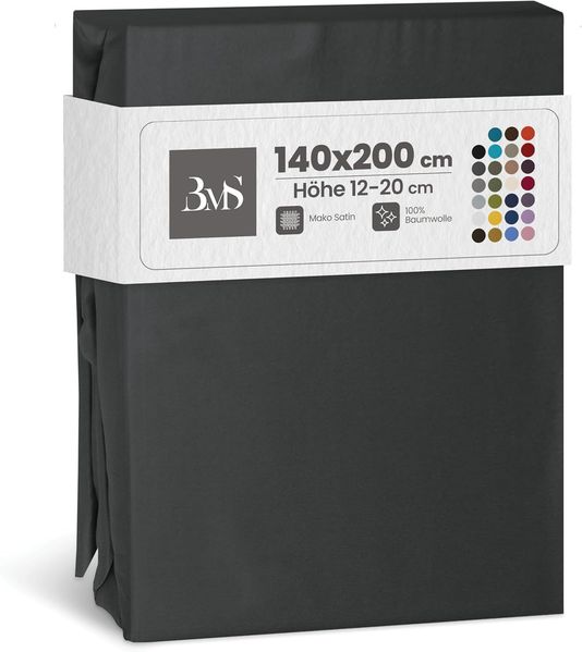 Bettwaesche-mit-Stil Mako-Satin Spannbettlaken anthrazit 140x200cm