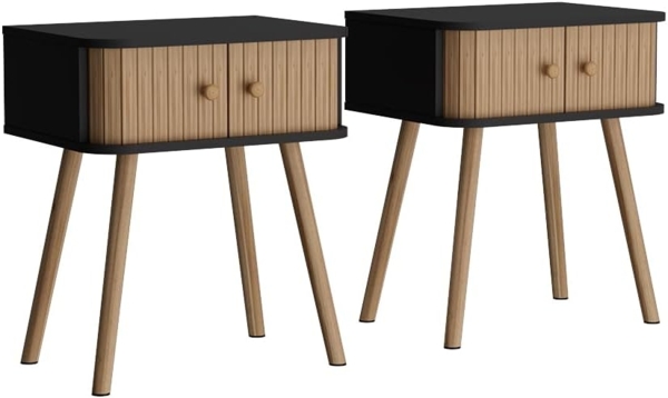 Nachttisch Germo Anthrazit/Bambus 2-er Set Vicco