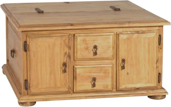MiaMöbel Mexico Truhentisch 90cm Massivholz Pinie Landhaus Mexiko Möbel Mexikanisch