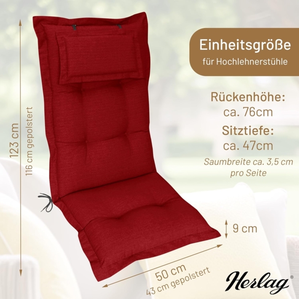 Herlag Hochlehnerauflage Ava Gartenstuhlauflage Hochlehner, abnehmbares Kopfpolster, 123x50x9cm, Gartenmöbelauflage 123x50x9cm, Kopfpolster Bild 3