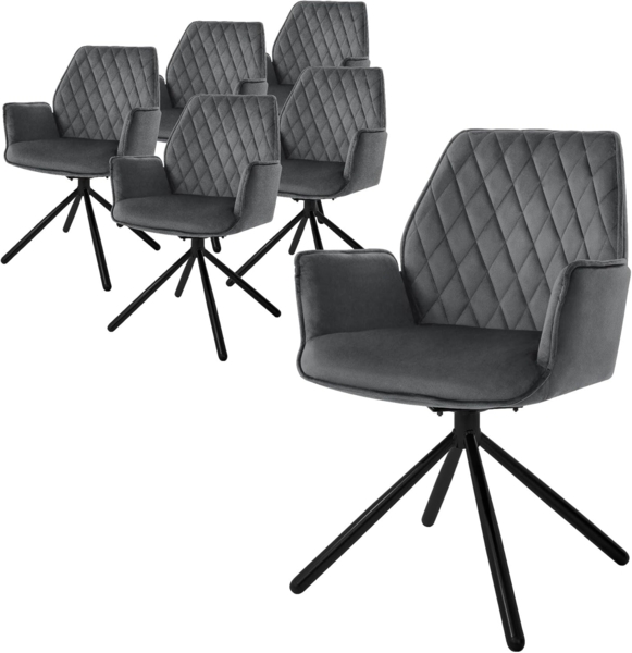 ML-DESIGN Polsterstuhl Drehstuhl mit Armlehne & Rückenlehne Ergonomische mit Metallbeine (6 St), Armlehnstuhl Anthrazit aus Samt 180° Drehbar ergonomische Sessel