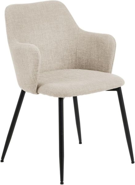 AC Design Furniture Ilsebeth Esszimmerstühle mit Rückenlehne 2er-Set, Gepolsterter Esszimmerstuhl, Gepolsterter Stoffsitz in beige mit Schwarzen Metallbeinen, Akzentstuhl, Home Office Stuhl