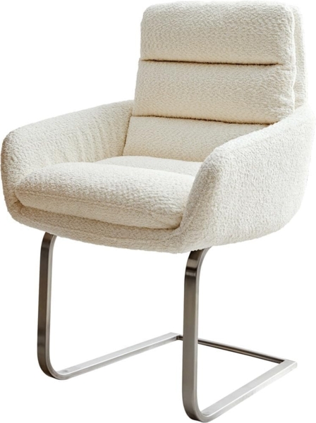 Freischwinger Abelia-Flex mit Armlehnen Bouclé Weiß Freischwinger flach Edelstahl
