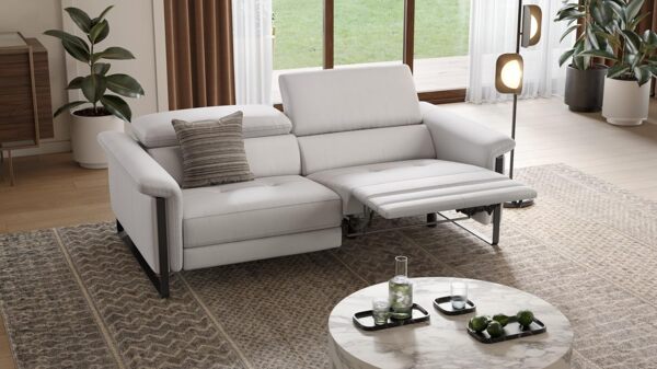 Sofanella Zweisitzer Palma Ledercouch elektrisch verstellbare in Creme Bild 6