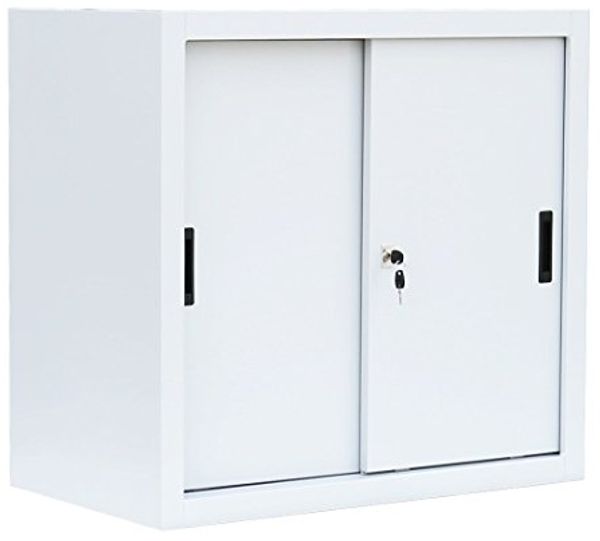 Schiebetürenschrank Schiebetüren Büro Aktenschrank Sideboard aus Stahl Weiß 750 x 800 x 450 mm (H x B x T) 550087