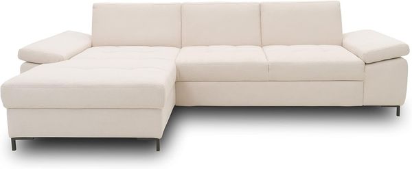 DOMO Collection Curacao Ecksofa, Eckcouch mit Federkern, Sofa mit Armlehnfunktion in L-Form, Creme, 160x297 cm