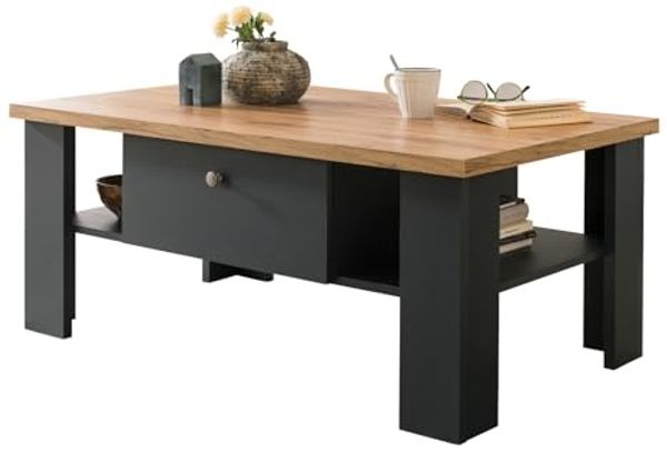 Couchtisch Ribera in grau und Eiche Wotan Landhaus 110 cm