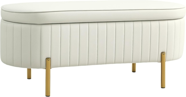 HOMCOM Sitzbank mit Klappdeckel und Stauraum (Sitztruhe, 1-St, Stoffbezug), Holz, Metall, Cremeweiß+Golden