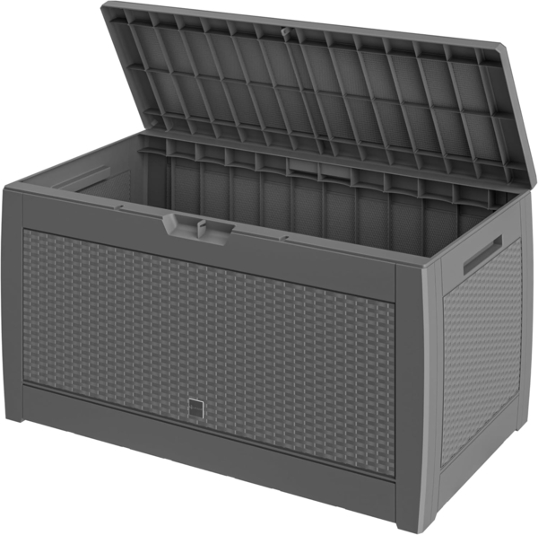 Casaria Auflagenbox Rato, UV-beständig 310L Haltegriffe Balkon Wohnzimmer Rattan-Optik Grau