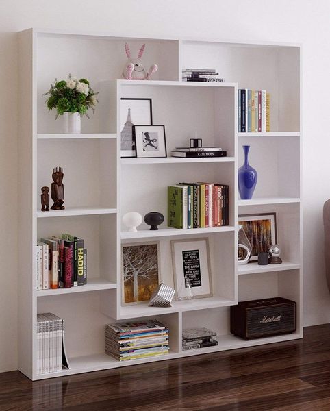Homidea Venus Bücherregal - Weiß (glänzend) - Standregal - Büroregal - Raumtieler für Wohnzimmer/Büro in modernem Design