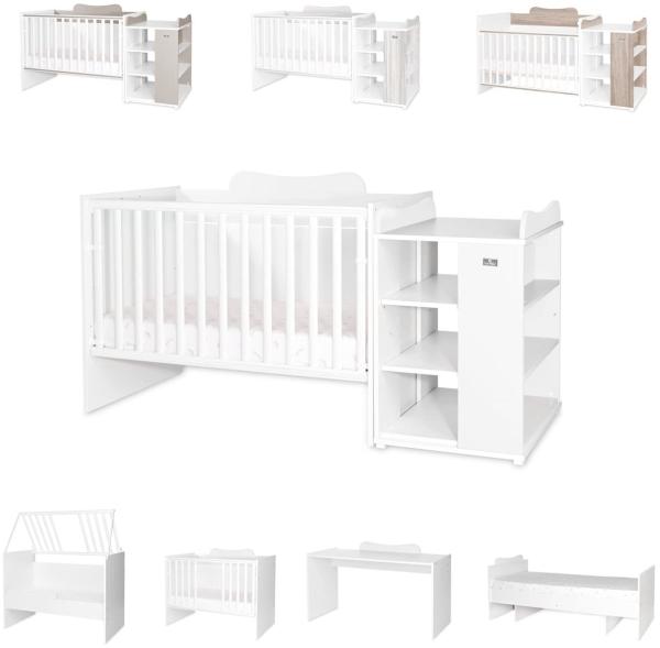 Lorelli Babybett Multi, Jugendbett, Schreibtisch, Wickeltisch, mehrfach umbaubar weiß