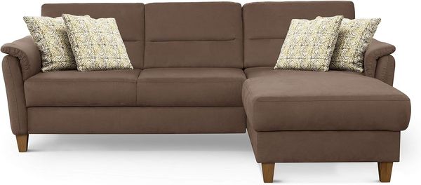 CAVADORE Schlafsofa Palera / Federkern-Ecksofa mit Schlaffunktion und Bettkasten / 244 x 89 x 163 / Mikrofaser-Bezug, Hellbraun