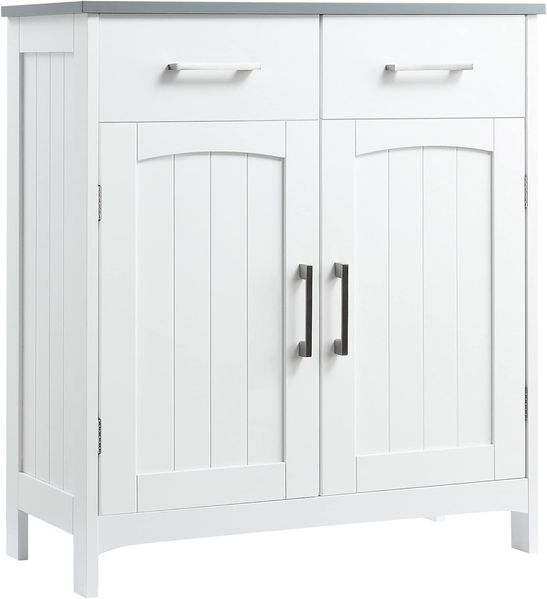 kleankin Badezimmerschrank Badschrank mit 2 Schubladen Bademöbel mit Verstellbarer Regalebene Weiß 68 x 33 x 76 cm