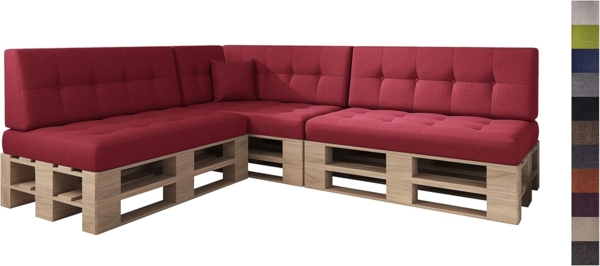 sunnypillow Palettenkissen Kaltschaum Palettenauflage Palettenpolster Palettensofa Sitzkissen Rückenlehne gesteppt 8er Set Red
