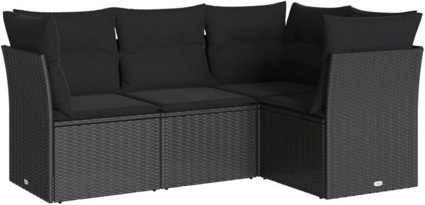 vidaXL 4-tlg. Garten-Sofagarnitur mit Kissen Schwarz Poly Rattan 3217575