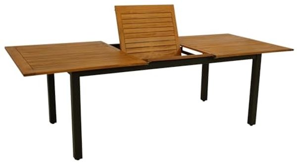 DEGAMO Gartentisch Ausziehtisch SARONNO 180/240x100 cm, Aluminium anthrazit + Akazienholz geölt, Outdoor, FSC®-Zertifiziert