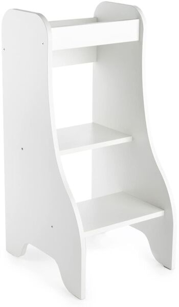 Puckdaddy Entdeckerturm Turmine - 43 x 50 x 94 cm, Kinder-Hochstand aus Holz in Weiß, praktischer Küchenhelfer für Kinder, Kinderhochstuhl als Tritthocker & Lernturm für Kleinkinder von 1-4 Jahre