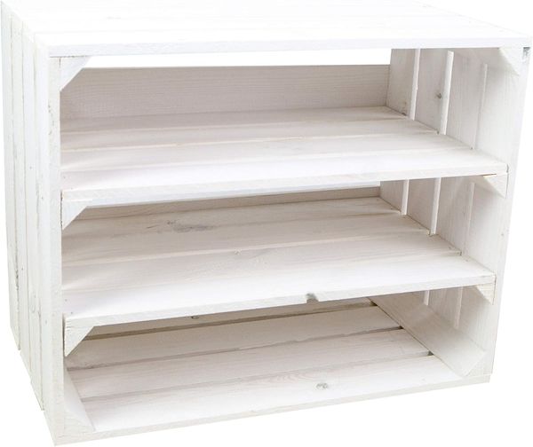 Weisse/geflammte Bücherregal - Schuhregalkiste mit Zwischenbrett/Mittelbrett Einlage ca 50 x 40 x 30 cm / Apfelkisten Weinkisten Holzkisten aus dem Alten Land (doppelt Weiss Längs)