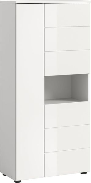 furnling Hochschrank Vera 1 offenes Fach, 3 Türen, Hochglanz Front, Höhe 133 cm, weiß