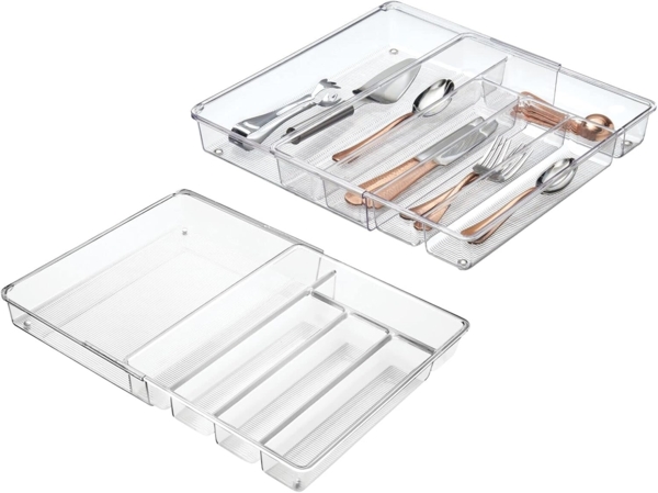 Besteckkasten Schubladen Organizer 2er Set ausziehbar mDesign transparent