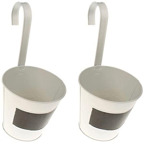 Macosa Home Blumentopf zum hängen 2er Set Metall Weiß Shabby Hängeblumentopf (zum Beschriften, 2 St, Blumenleiter Pflanzgefäß Topf), Balkontopf Blumentopf Geländer Geländertopf