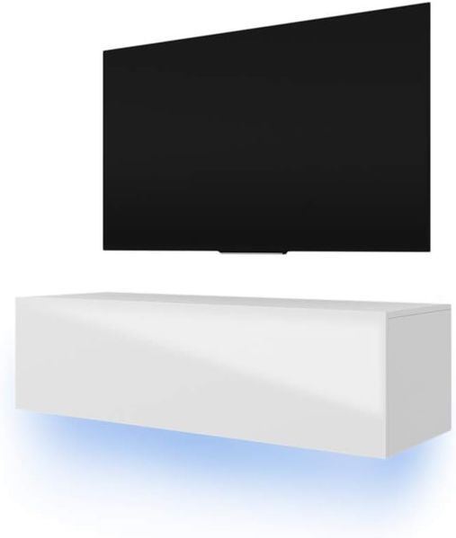Selsey Skylara – TV-Lowboard Fernsehschrank in Weiß mit Hochglanzfronten und LED RGB Hängend 140cm