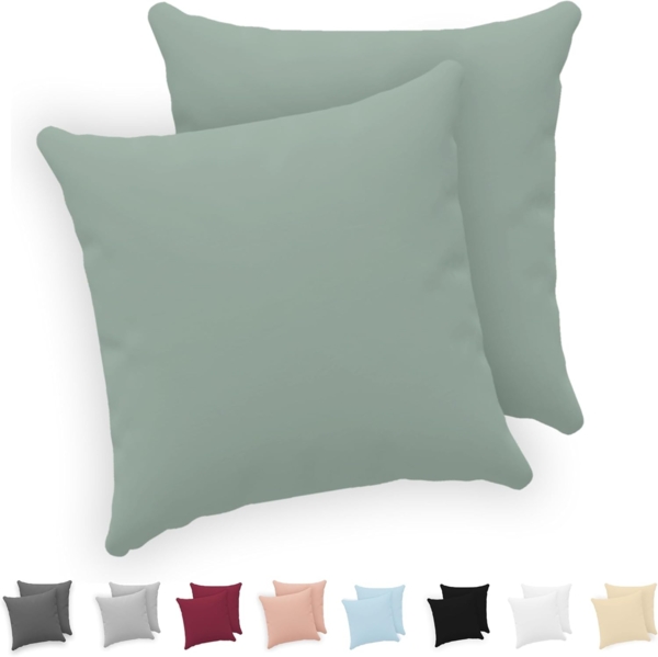Twinzen® Kissenbezug 50x50 (2er-Set) - 100% Jersey Baumwolle 150 GSM Kissenbezüge - Grün - Für Kissenbezüge 50x50 cm - Kissenhülle - Kissenbezug mit Reißverschluss - Oeko-Tex Zertifiziert